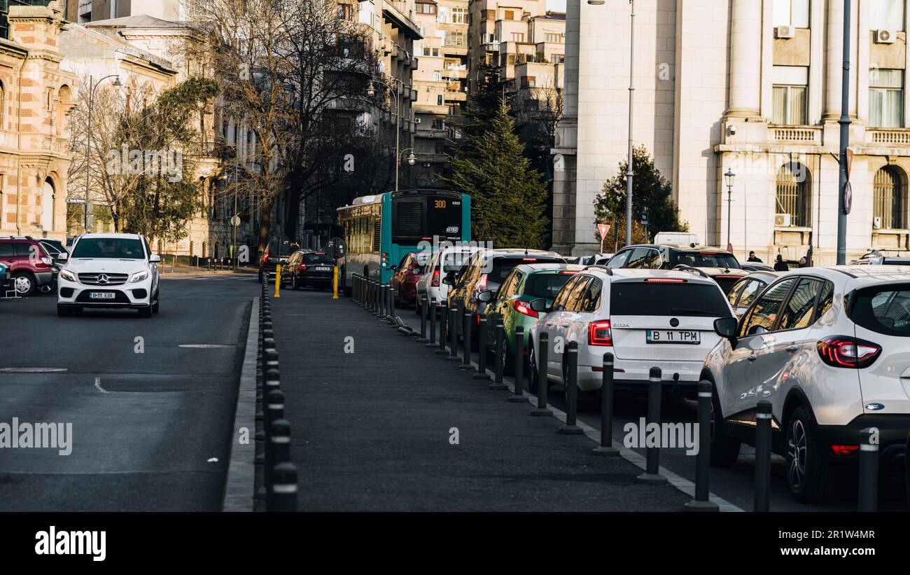 Bumper to Bumper Urban traffic congestion during peak hour in