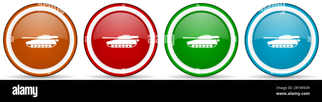 Tank, army, military, war vehicle glossy icons, set of modern design ...
