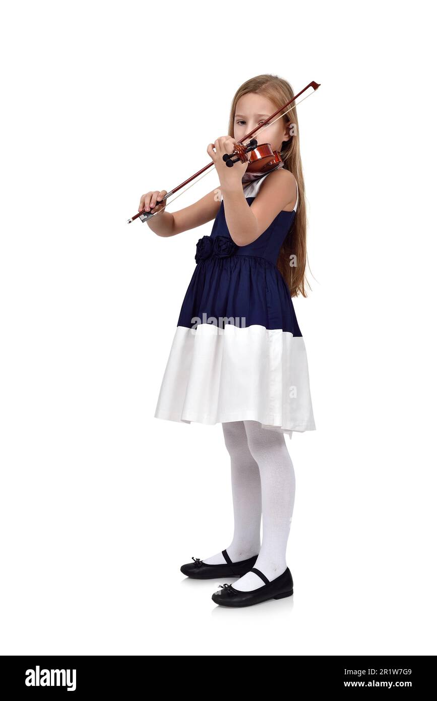 little girl with violin on a white background Stock Photo - Alamy