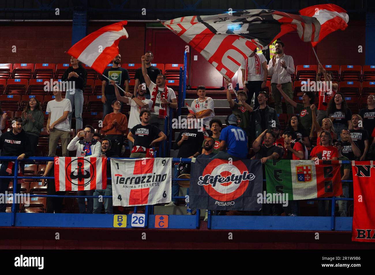 Mediolanum Forum, Assago (MI), Italy, May 15, 2023, Supporters from pesaro during Playoff - EA7 Emporio Armani Milano vs Carpegna Prosciutto Pesaro - Italian Basketball Serie A Championship Credit: Live Media Publishing Group/Alamy Live News Stock Photo