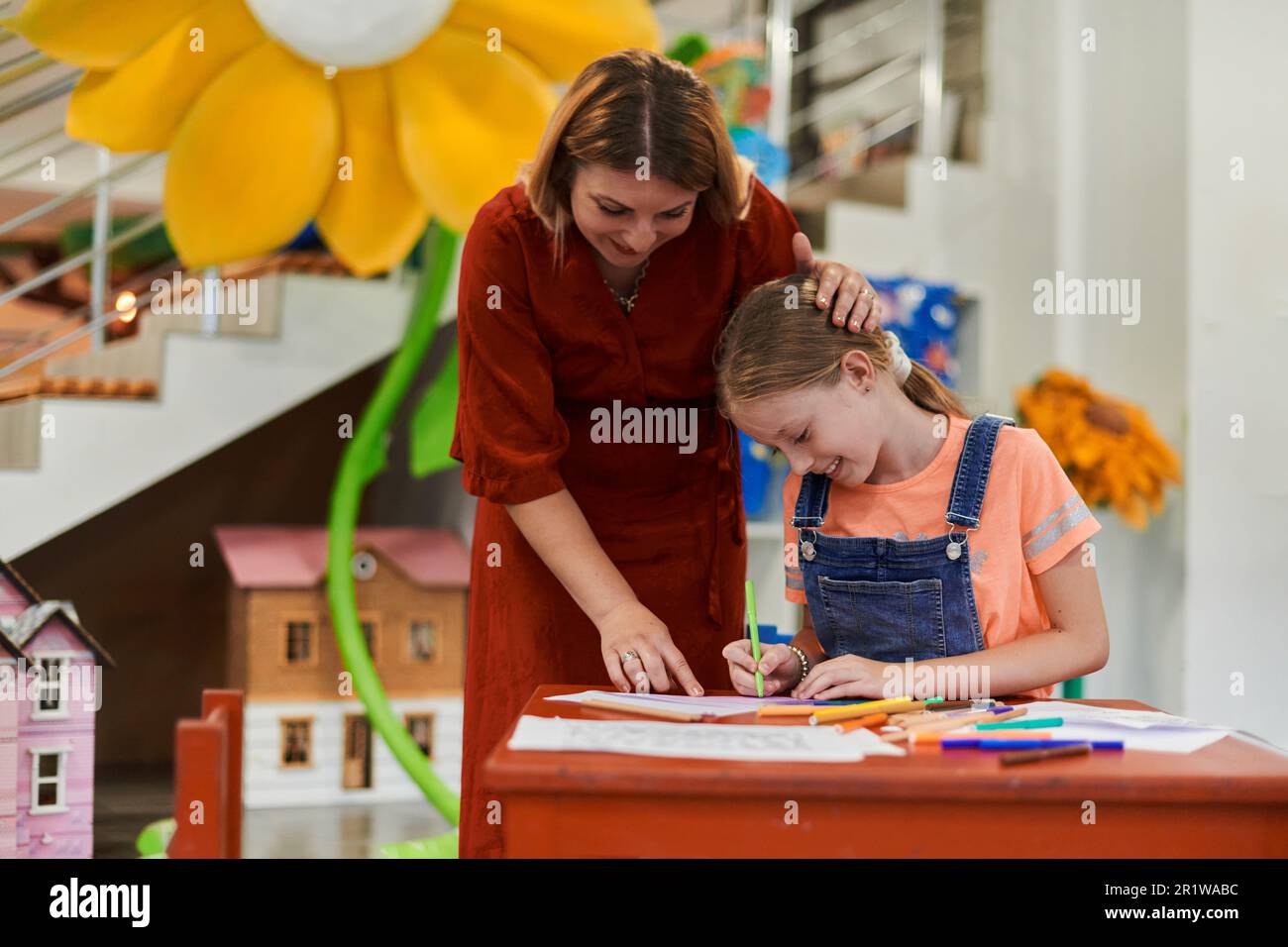 Creative kids during an art class in a daycare center or elementary ...