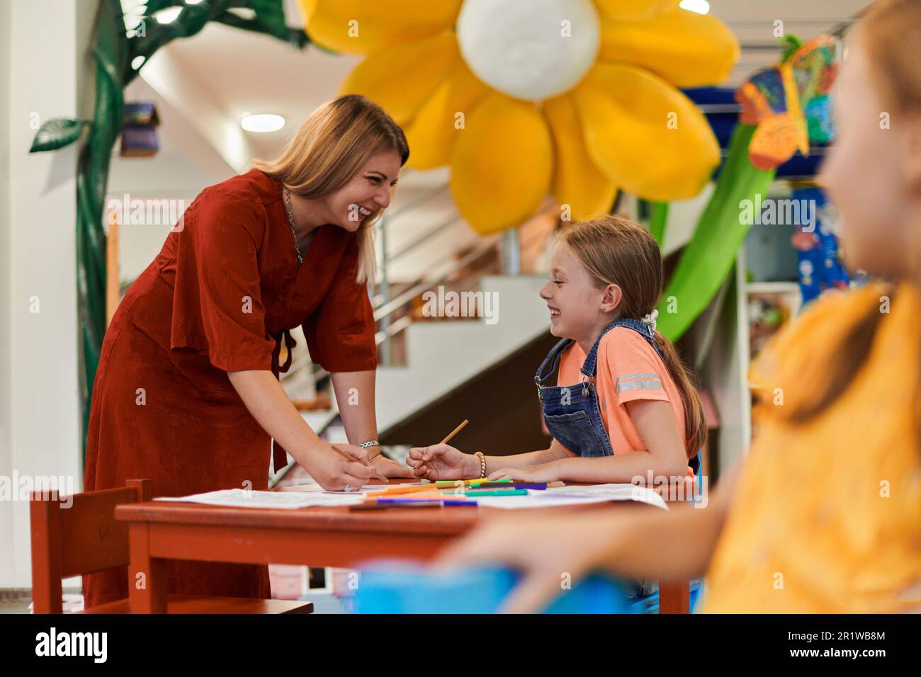 Creative kids during an art class in a daycare center or elementary ...