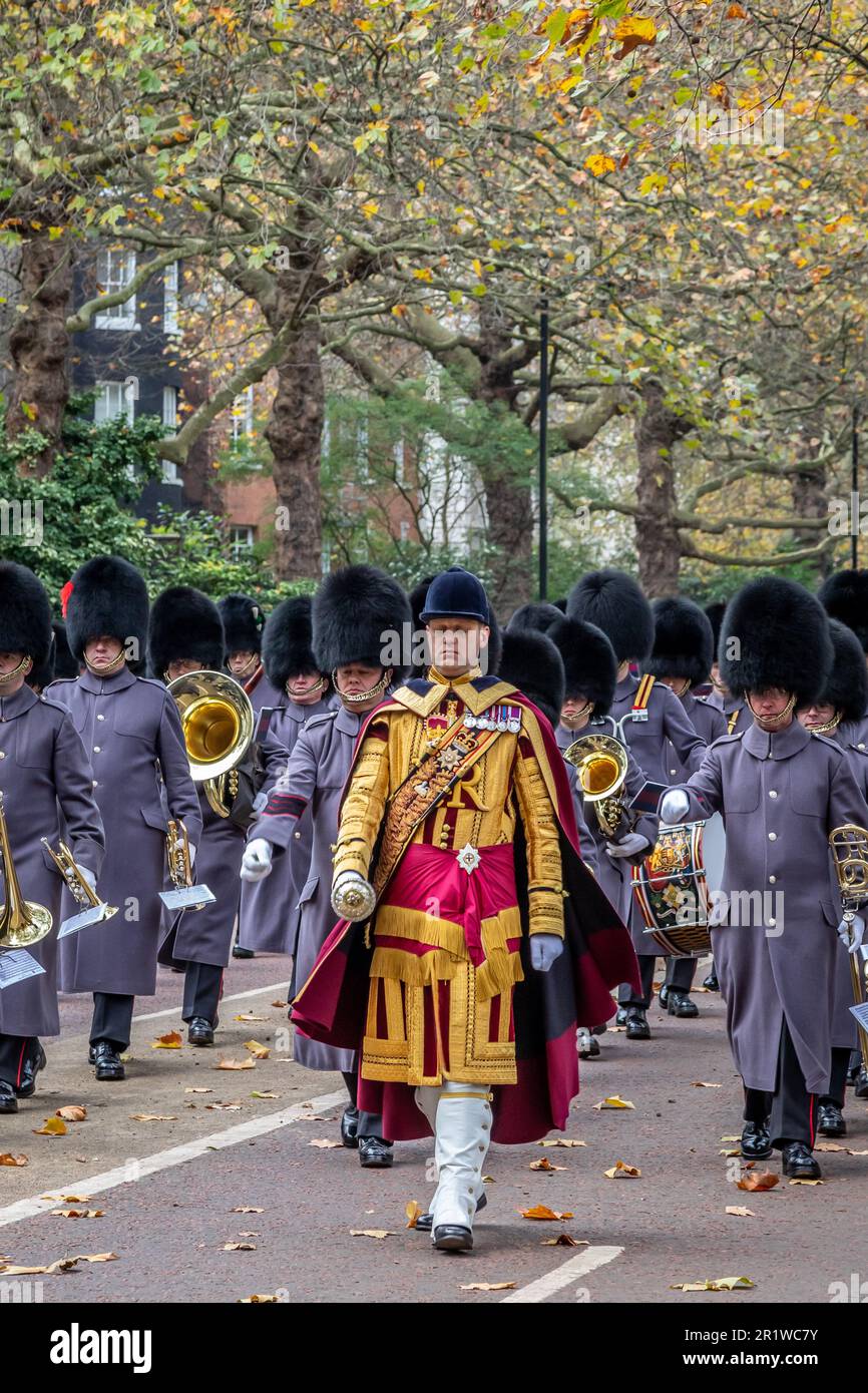 Guards Drum Major leads the Massed Bands of the Guards Division