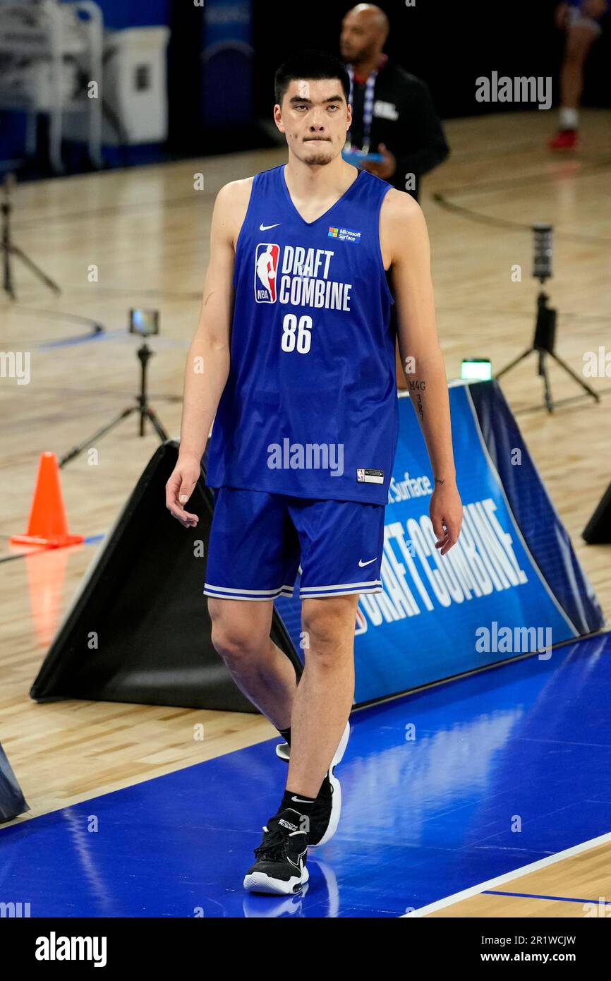 Zach Edey walks on the court as he participates during the NBA