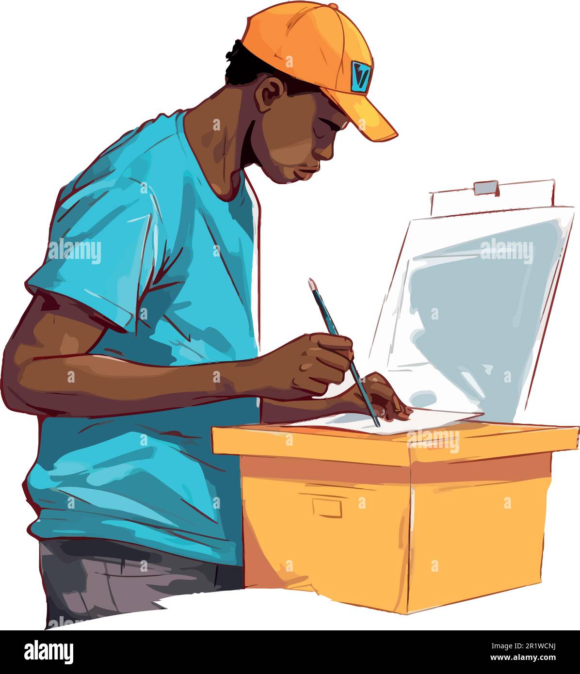 engineer doing blue planes over white Stock Vector