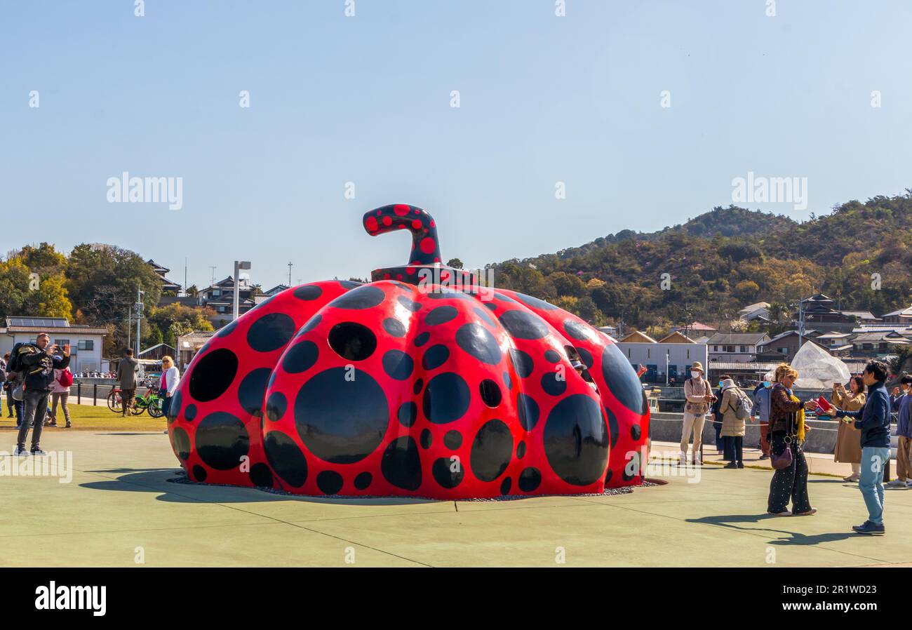 Naoshima, Japan March 29, 2023 Public outdoor sculpture on Naoshima