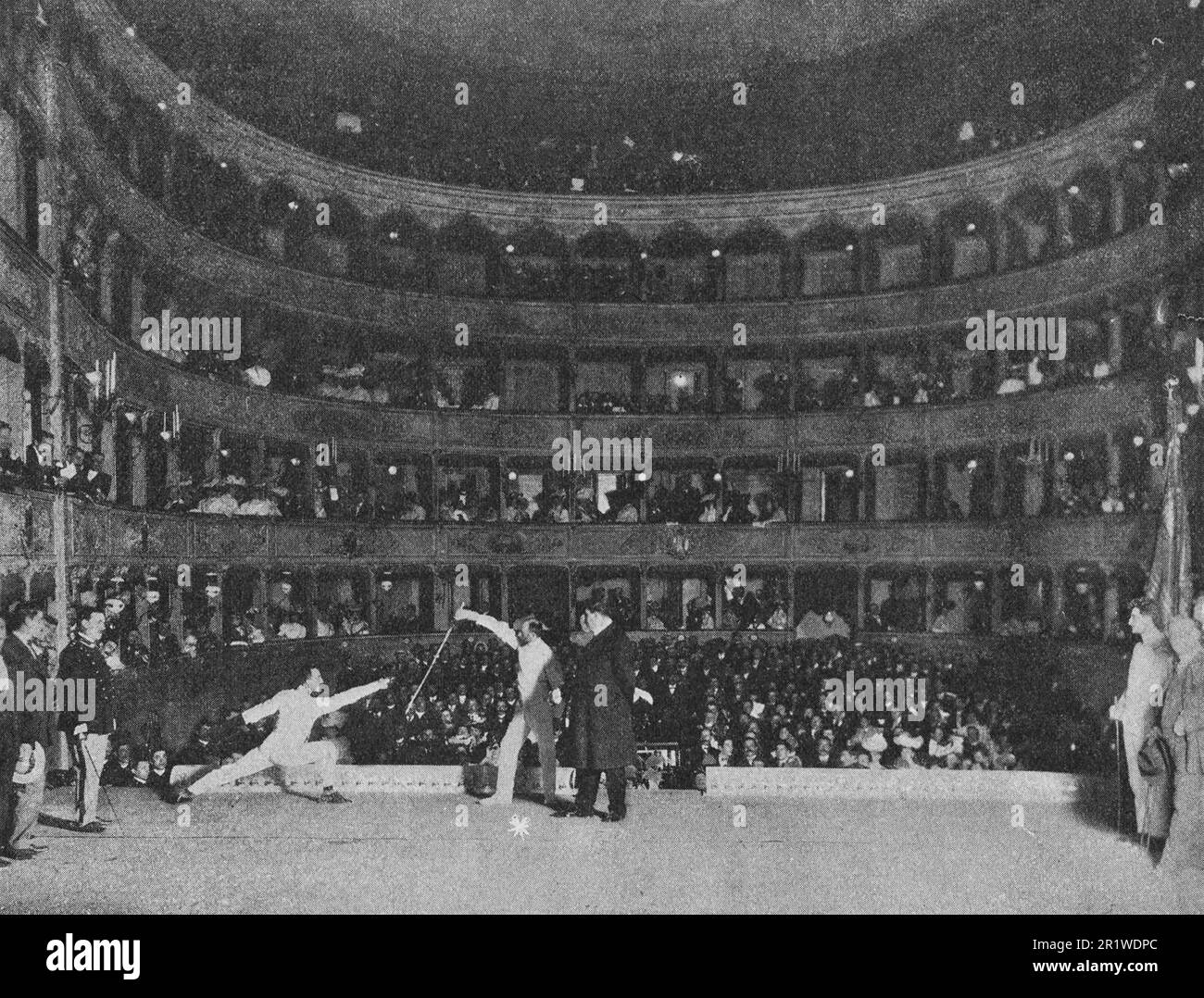 Public fencing competition in Venice. Photo from the beginning of the 20th century. Stock Photo