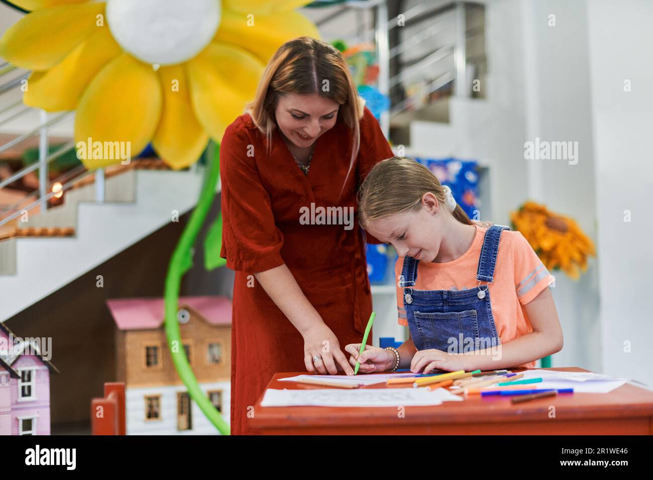 Creative kids during an art class in a daycare center or elementary ...