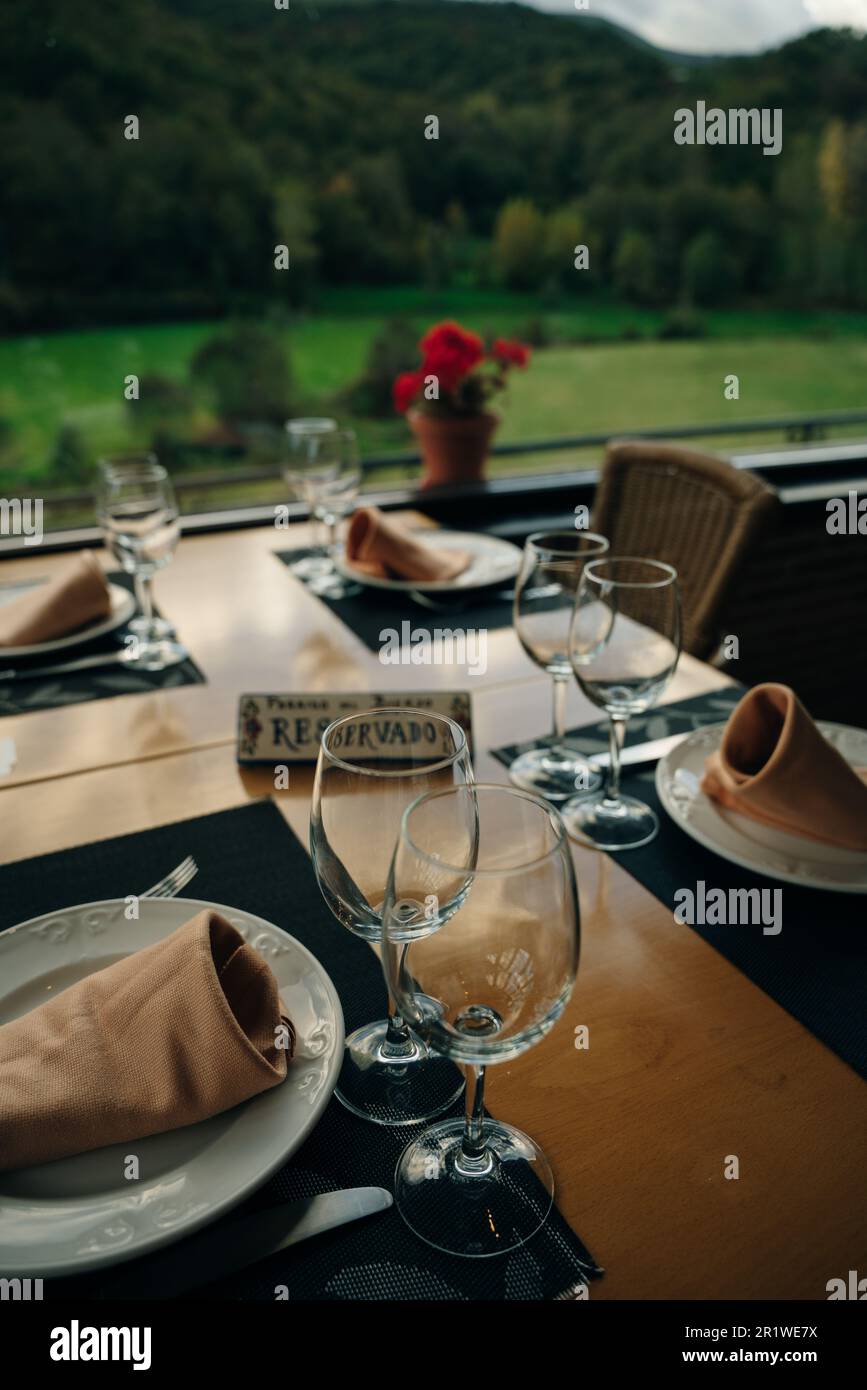 crystal or glass goblets on tables. High quality photo Stock Photo