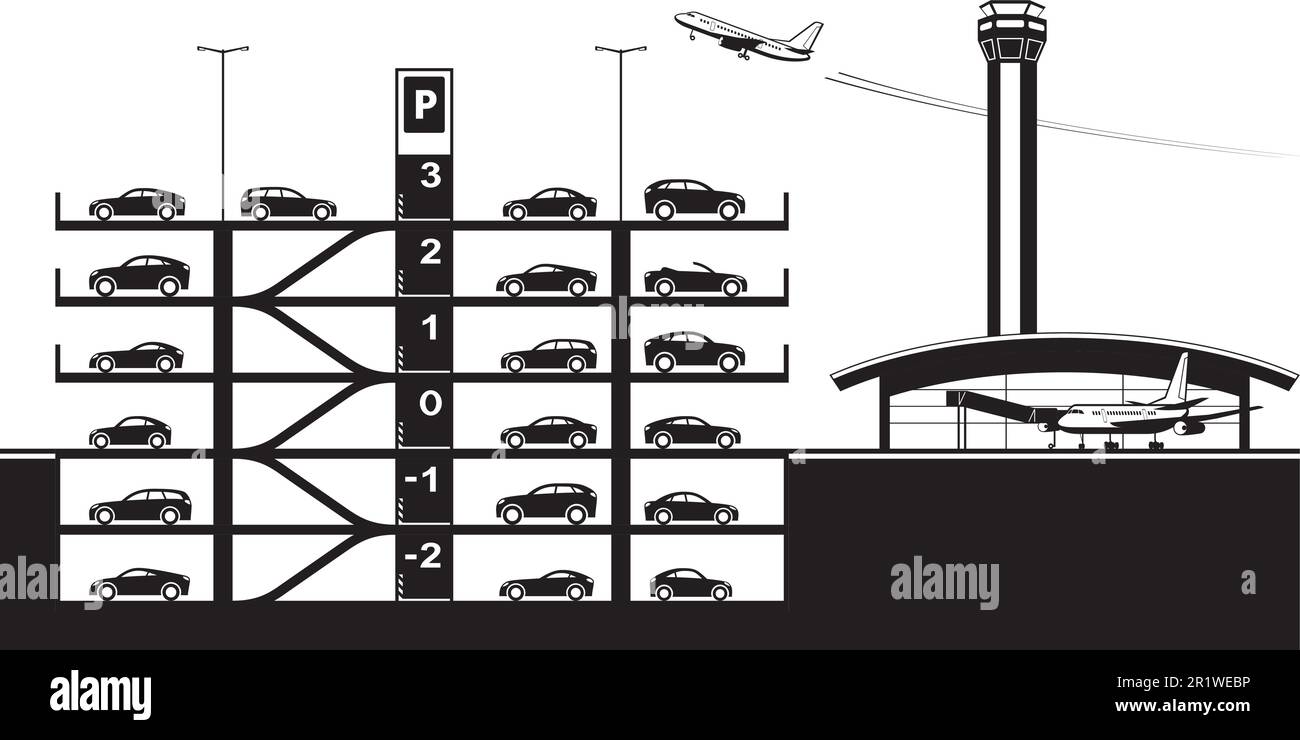 Multilevel car parking at airport – vector illustration Stock Vector