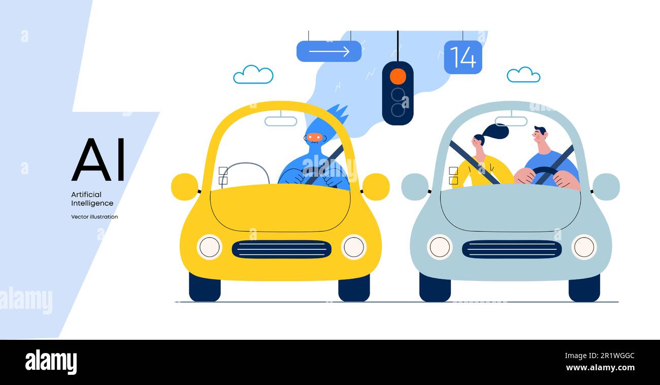 Artificial intelligence, Driving -modern flat vector concept ...