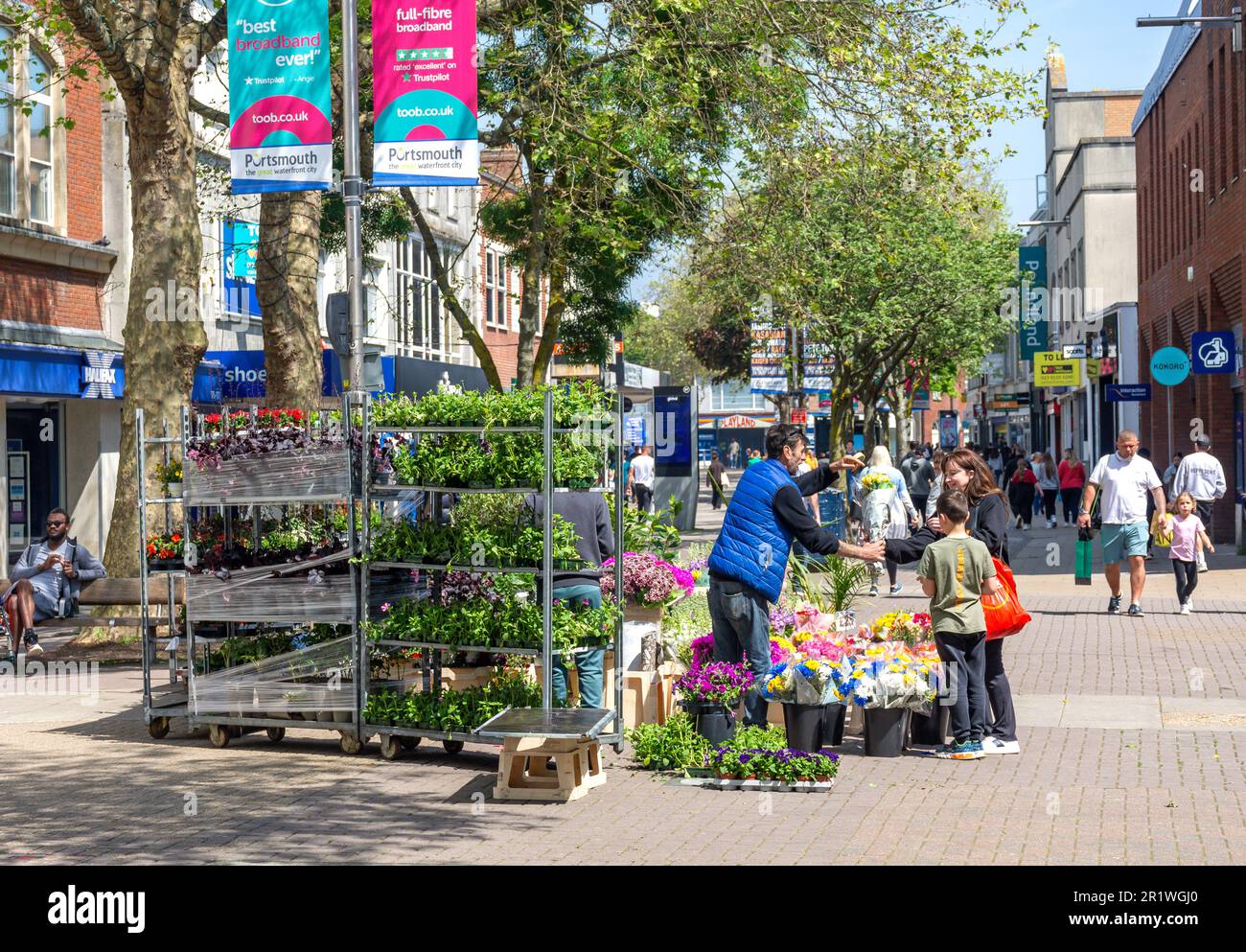 Flower stall, Commercial Road, Portsmouth, Hampshire, England, United Kingdom Stock Photo