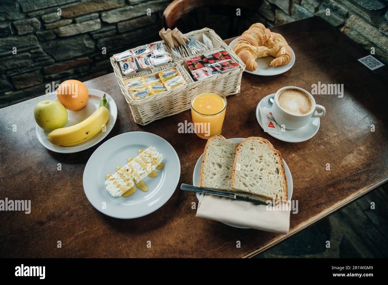 Healthy light meals for breakfast. breakfast table setting. High