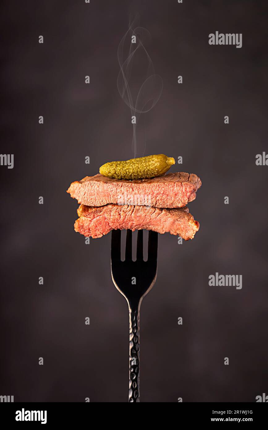 Macro food photography of grilled lamb, beef, veal, steak, roasted