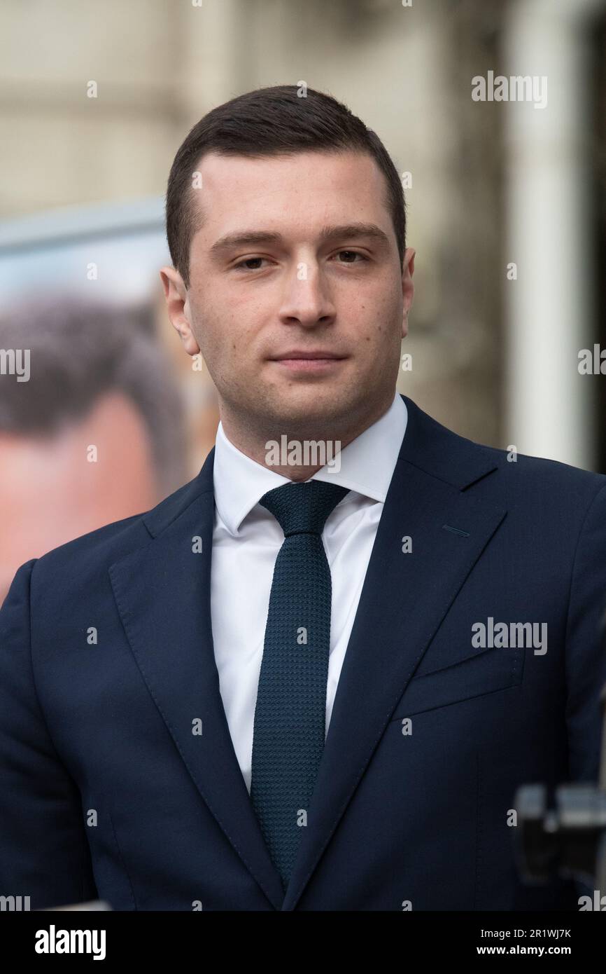 Marignane, France. 12th May, 2023. Jordan Bardella president of the  Rassemblement National (RN) is seen before his speech. French politician  and president of the Rassemblement National (RN) party Jordan Bardella  inaugurates the