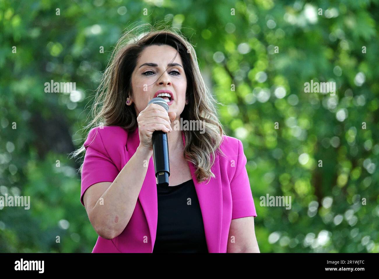 Diyarbakir, Turkey. 13th May, 2023. Basak Demirtas is seen speaking at the Green Left Party's Diyarbakir rally. Basak Demirtas, the wife of Selahattin Demirtas, the former Co-Leader of the Peoples' Democratic Party (HDP), who has been held in prison in Turkey for 7 years, also made a speech by attending a rally organized by the Green Left Party (YSP) in Diyarbakir. Credit: SOPA Images Limited/Alamy Live News Stock Photo