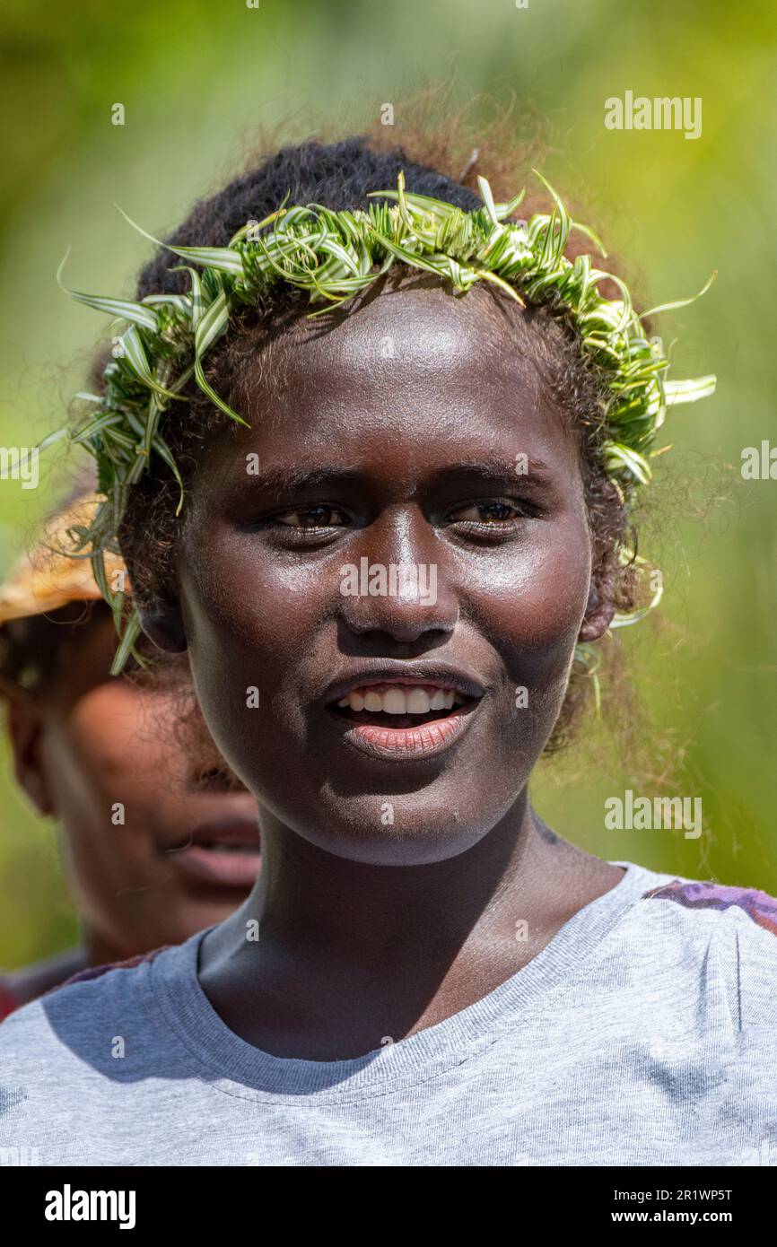 New Georgia Islands, Solomon Islands, Marovo Lagoon, Mbili Island, Mbili Village. Attractive village woman. Stock Photo