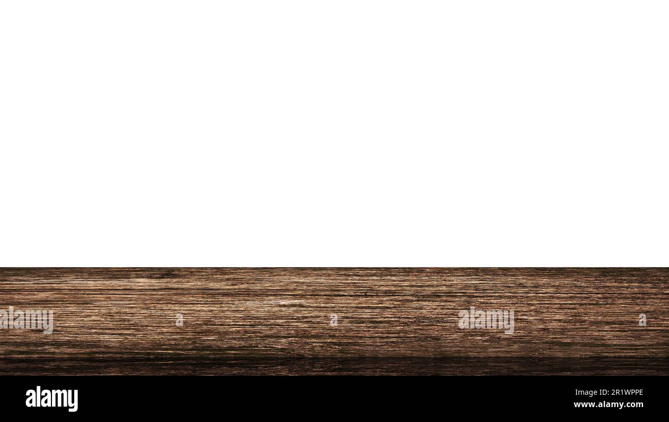Wood table front view with blank white background for product display