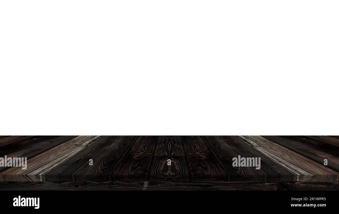 Wood table front view with blank white background for product display