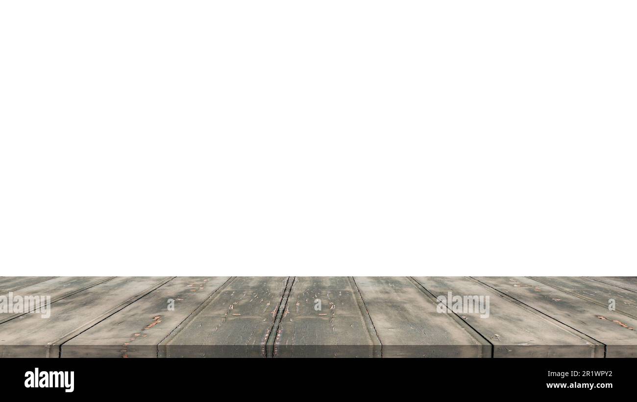 Wood table front view with blank white background for product display