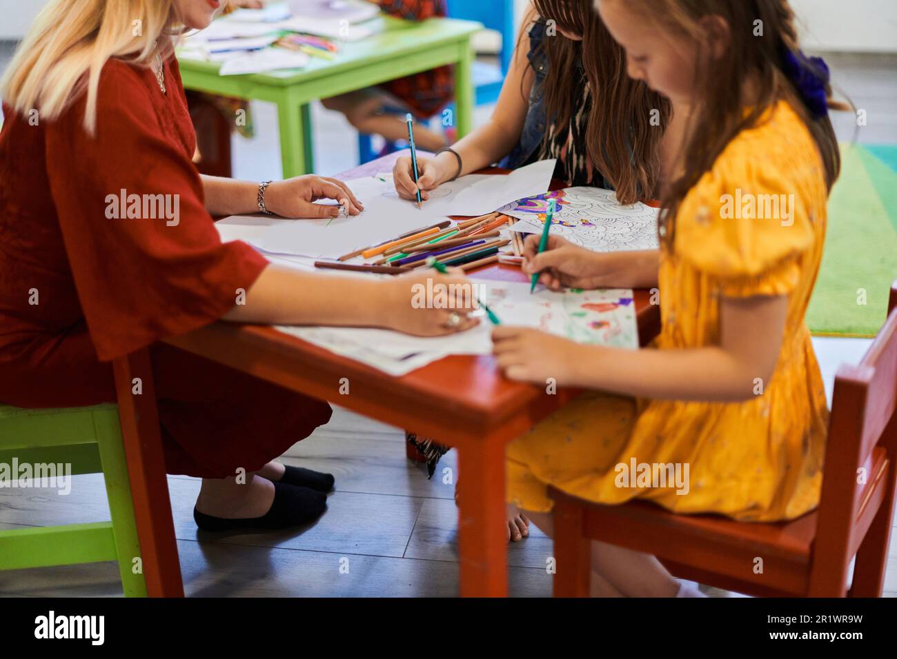 Creative kids during an art class in a daycare center or elementary ...