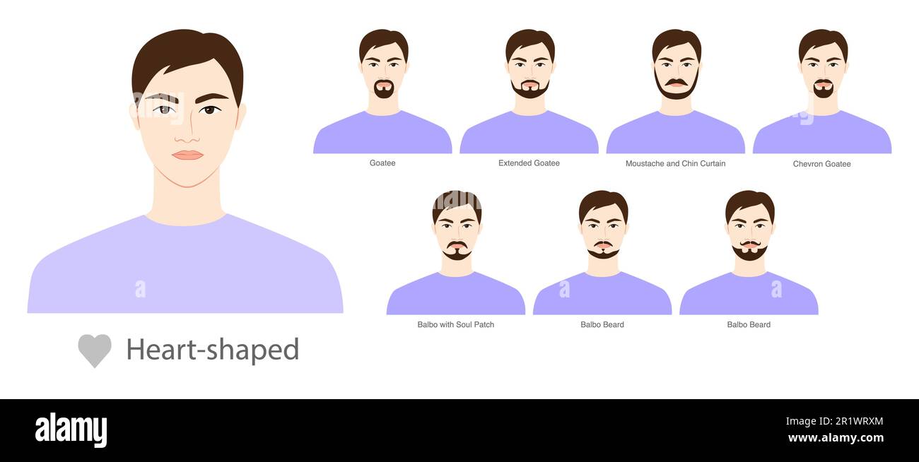 Set Of Beard Style For Heart Shaped Face Shape And Mustache Men 