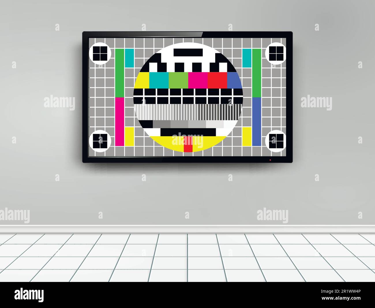 TV with test pattern screen on wall Stock Vector