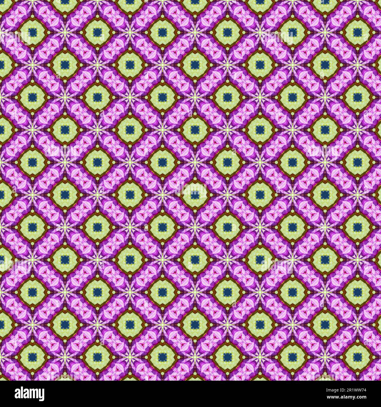 Painterly seamless pattern repeating geometric and organic motif design with spring summer elements,pink purple green abstract background. Stock Photo