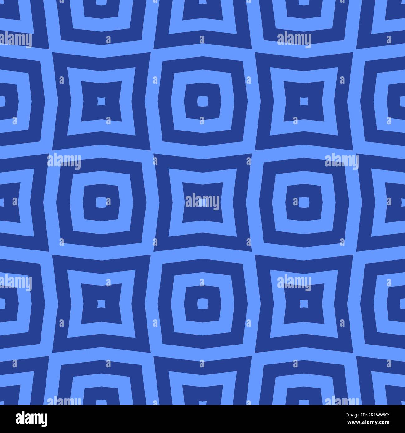 Psychedelic two tone blue background seamless pattern with repeating concentric squares. Stock Photo
