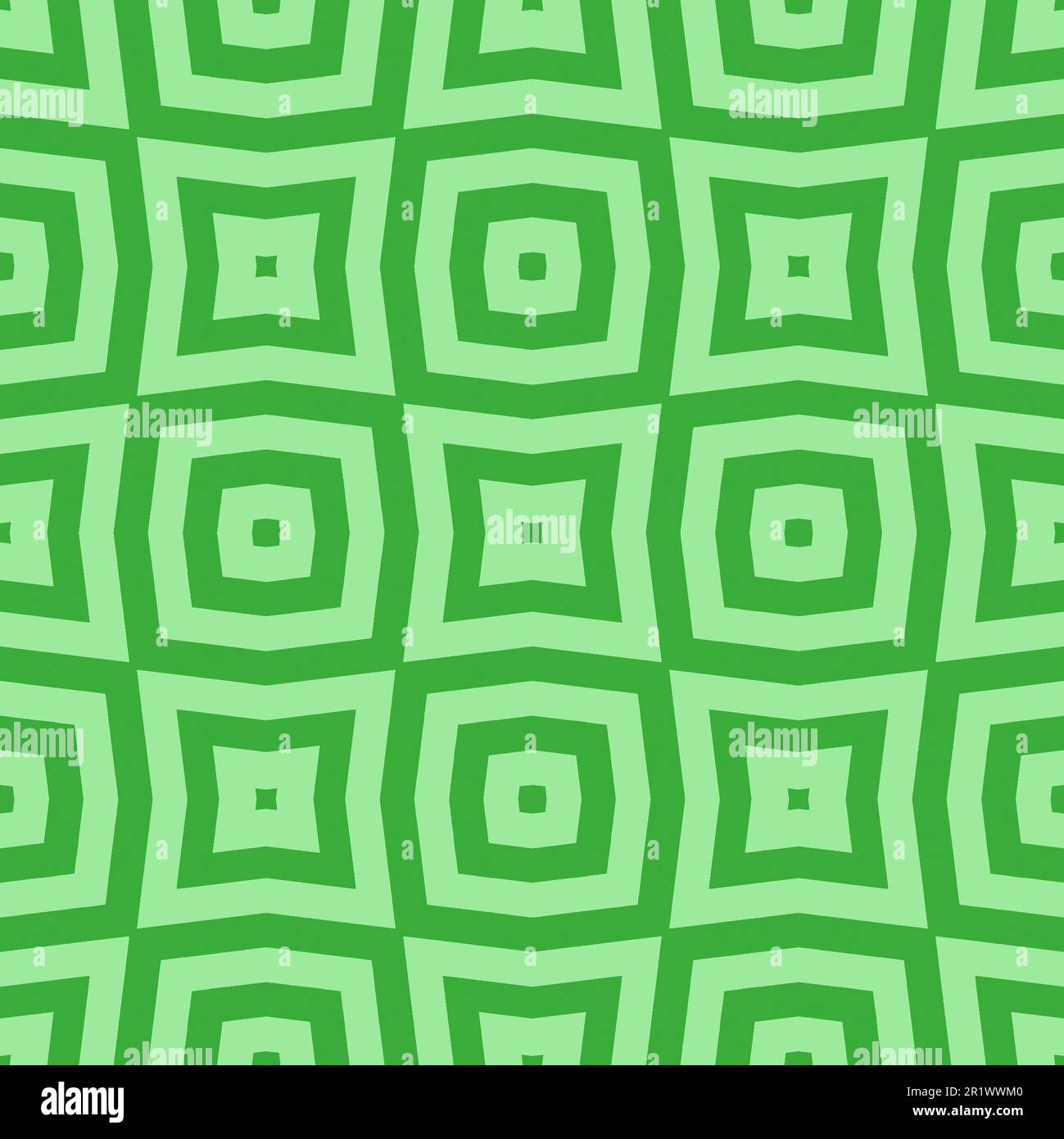 Psychedelic two tone green seamless pattern with repeating concentric squares. Stock Photo