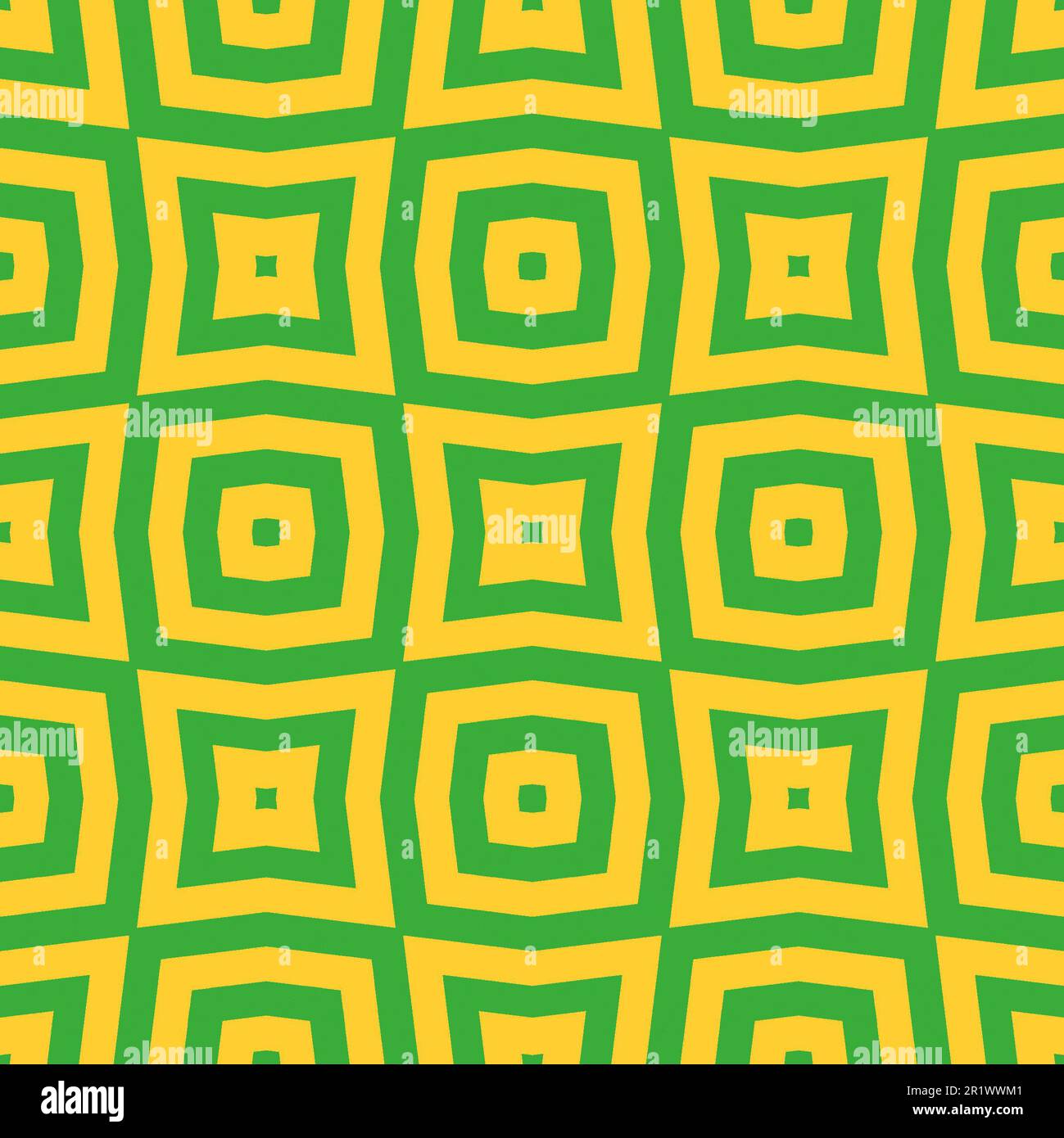 Green and yellow op art wavy psychedelic lines and concentric squares repeating seamless pattern abstract background Stock Photo