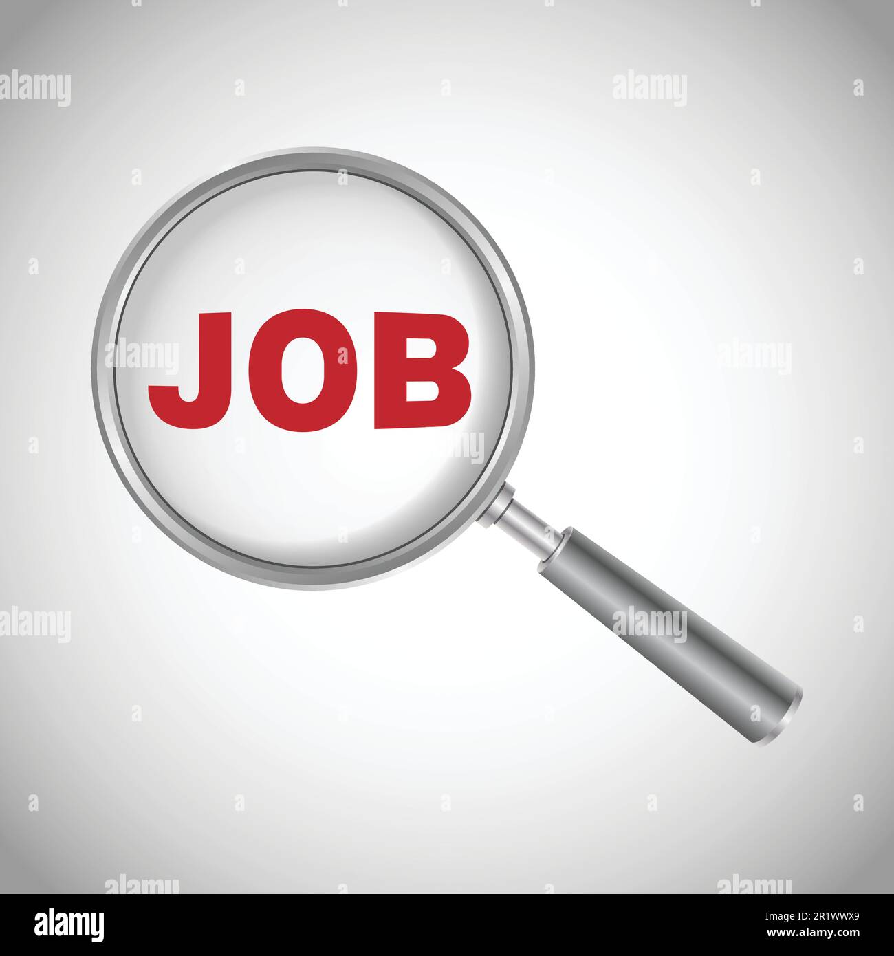 Word Job with magnifying glass. Magnifier with red job text in vector