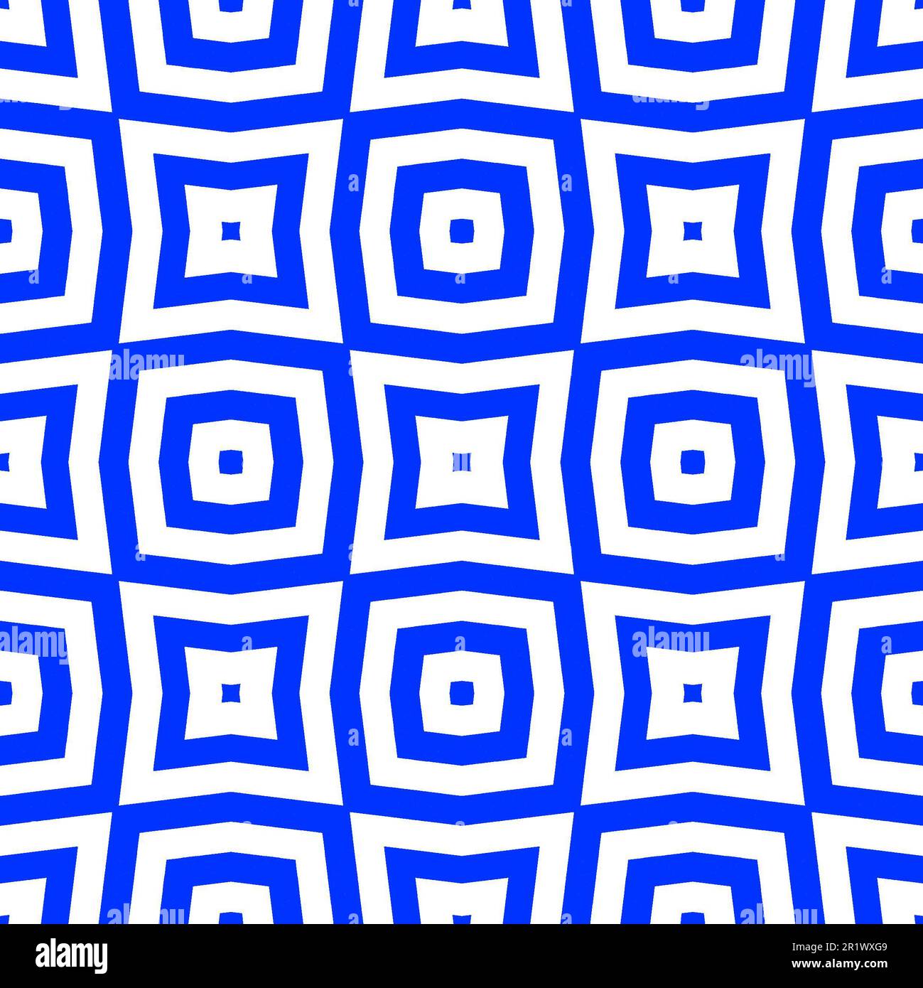 Retro optical illusion wavy psychedelic lines and square repeating seamless pattern. Blue overlay on transparent background. Stock Photo