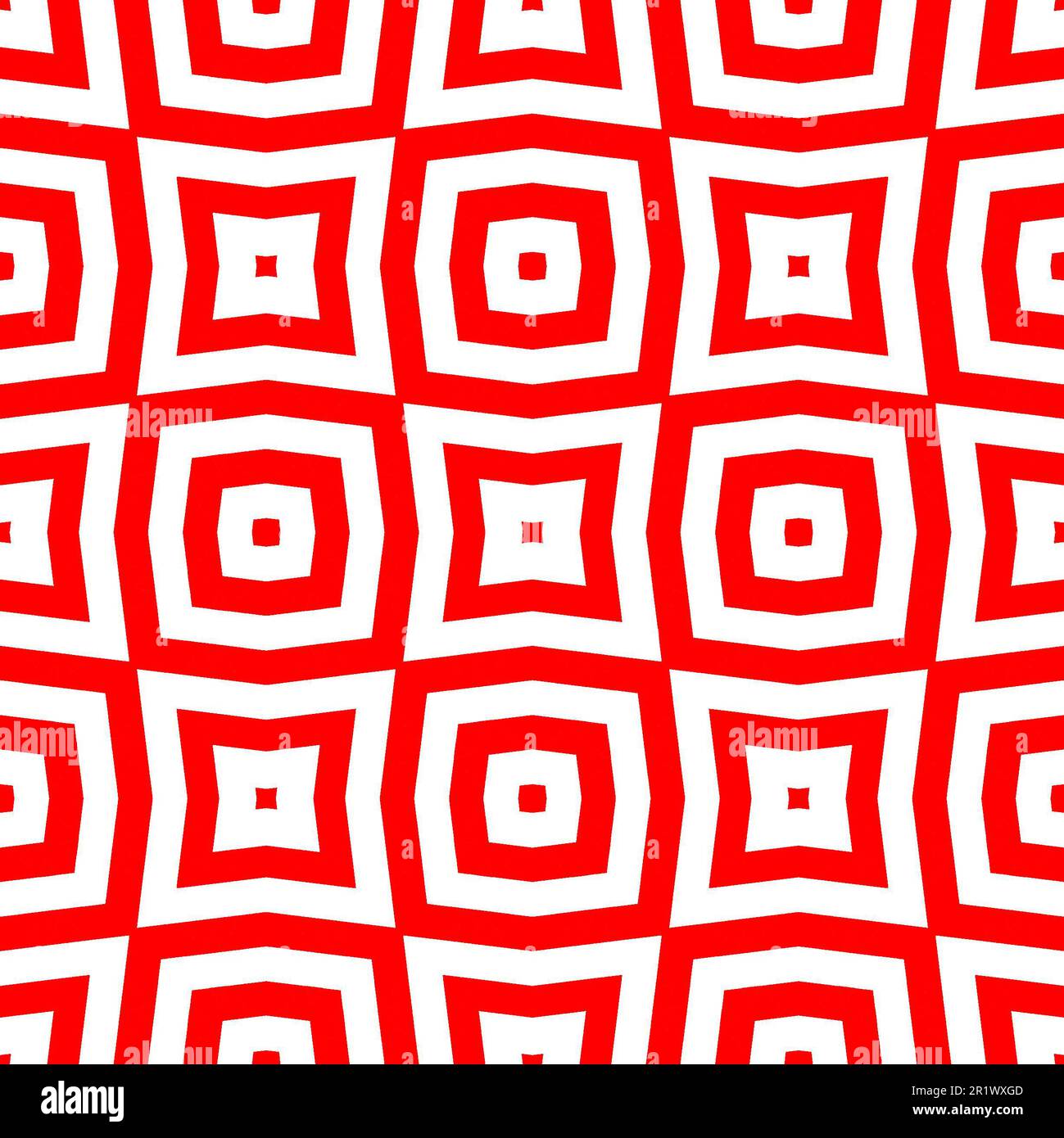 Retro optical illusion wavy psychedelic lines and square repeating seamless pattern. Red overlay on transparent background. Stock Photo