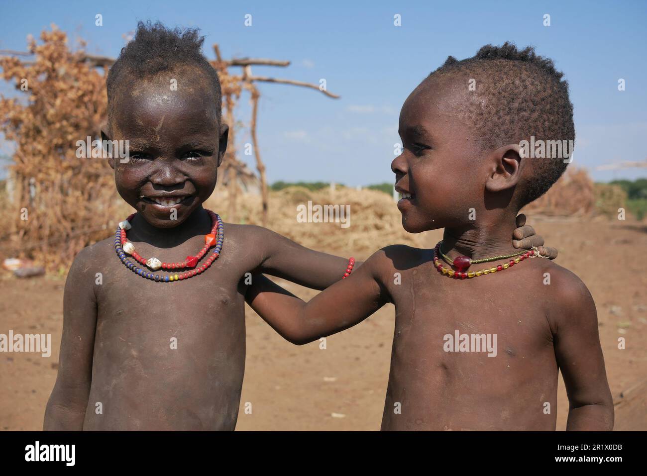 Omo Valley, Ethiopia â€“ 11.18.2022: Young children from the Dassanech tribe Stock Photo