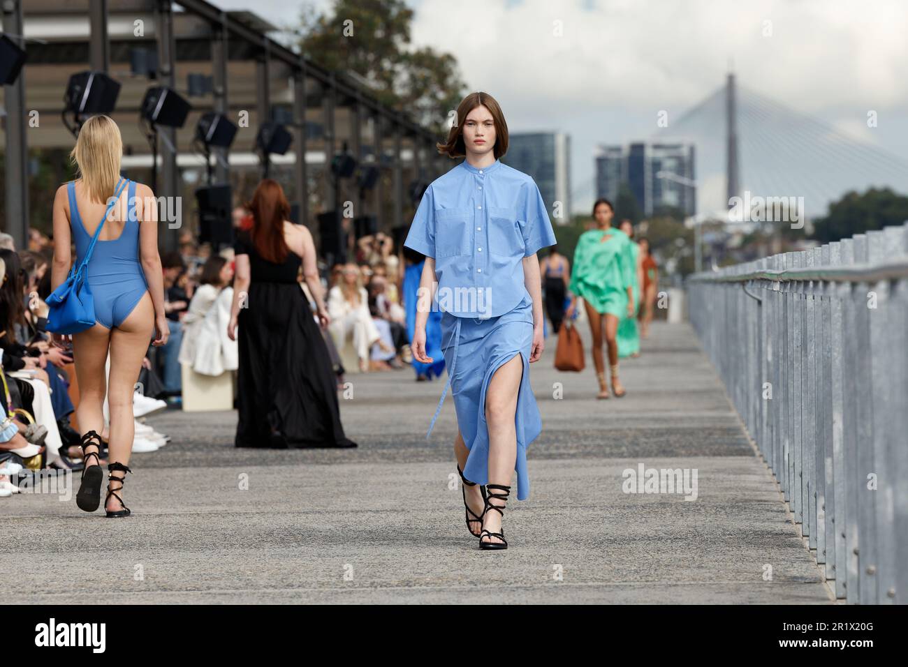 Sydney, Australia. 15th May, 2023. A model walks the runway during the BONDI BORN show during the Afterpay Australian Fashion Week 2023 at the Coal Loader Centre for Sustainability on May 15, 2023 in Sydney, Australia Credit: IOIO IMAGES/Alamy Live News Stock Photo