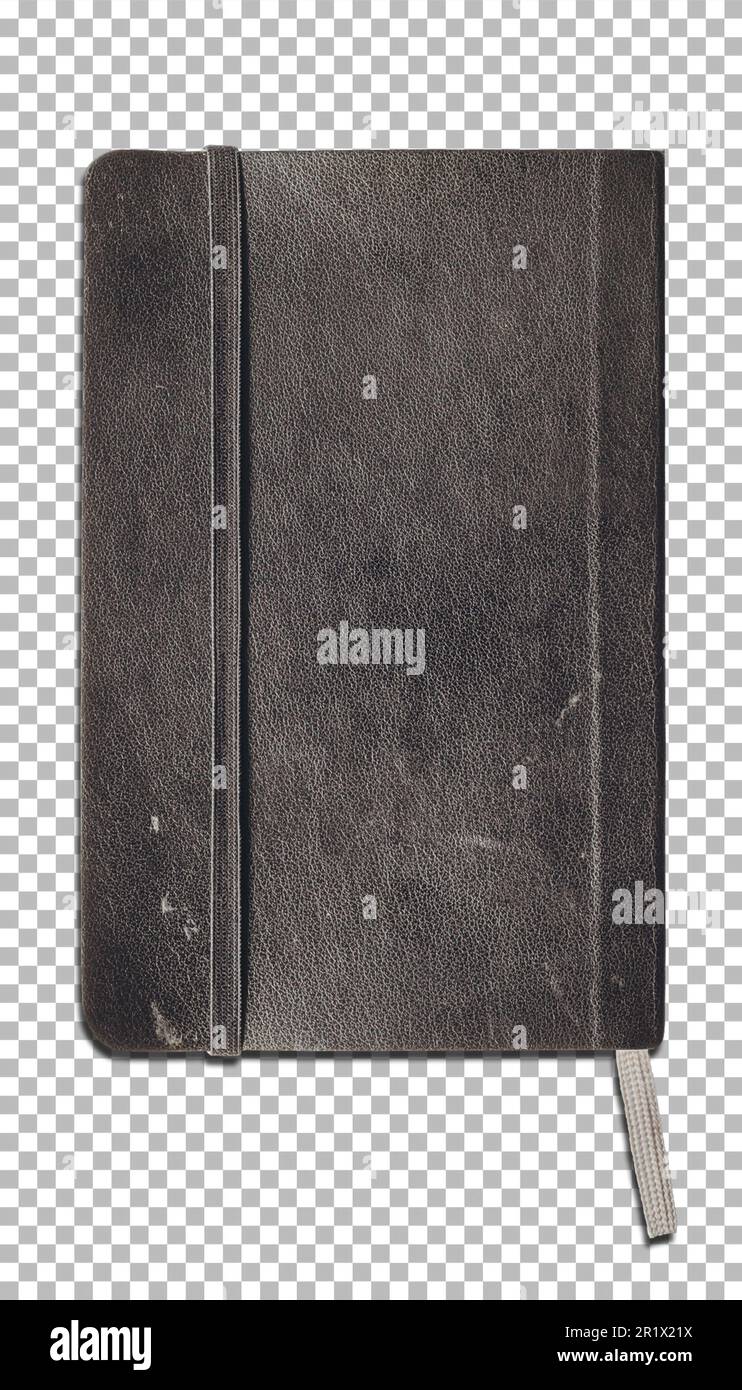 Old dark moleskin with grey ribbon from top view. Stock Photo