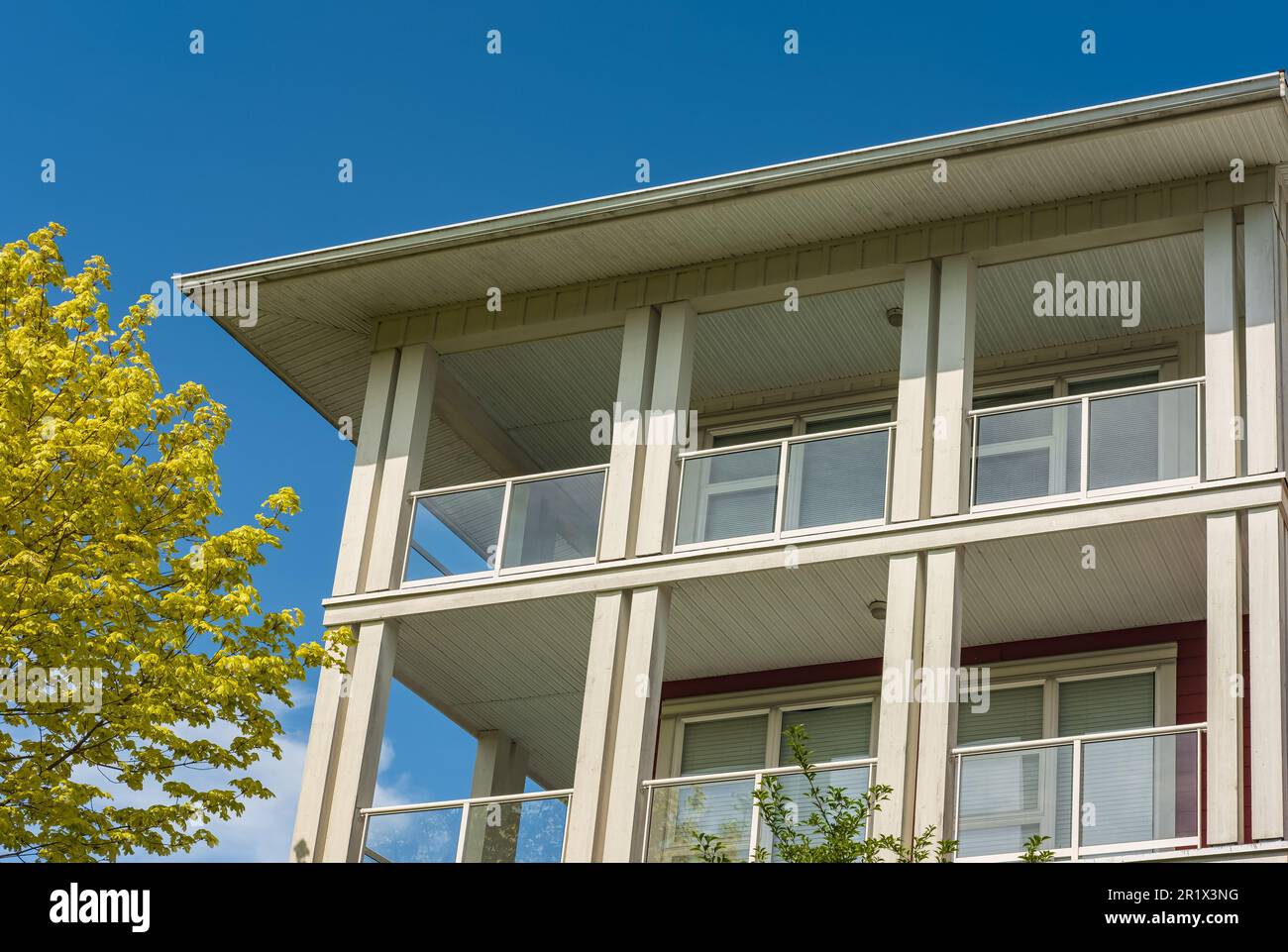 Image showcasing New apartment glass balcony terrace of modern architecture house at the ...