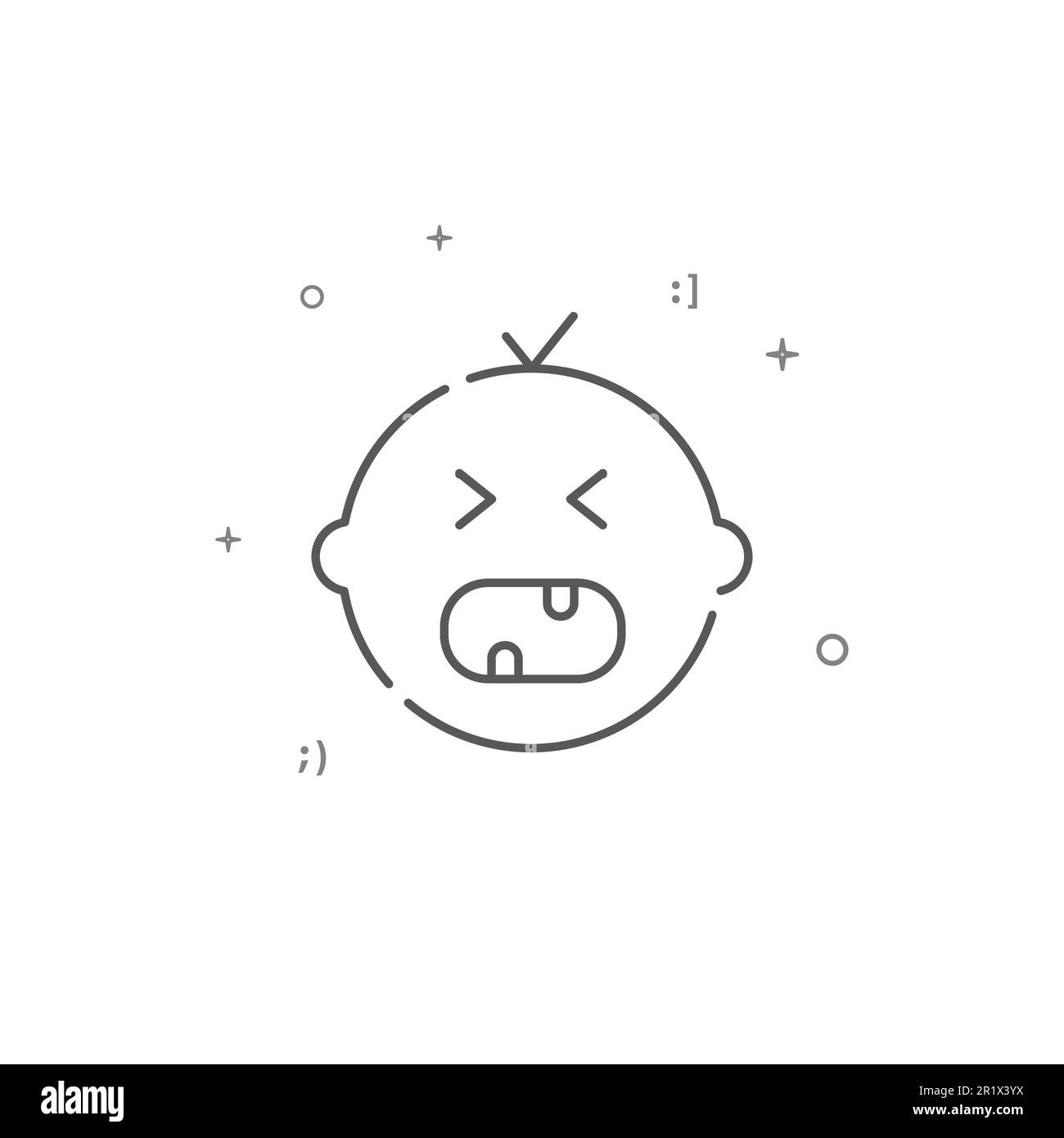 Kid crying simple vector line icon. Symbol, pictogram, sign isolated on white background. Editable stroke. Adjust line weight. Stock Vector