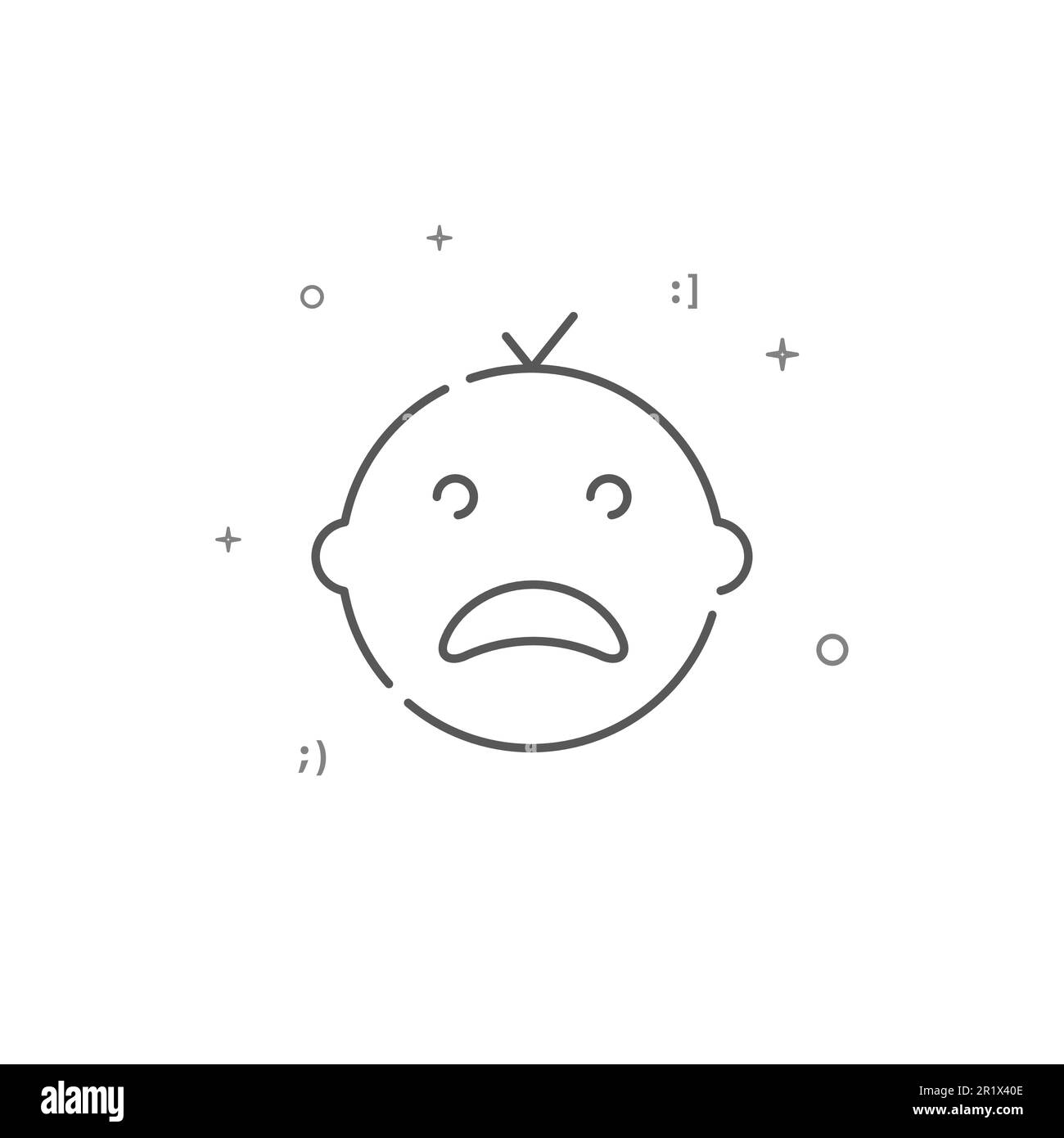 Kid crying simple vector line icon. Symbol, pictogram, sign isolated on white background. Editable stroke. Adjust line weight. Stock Vector
