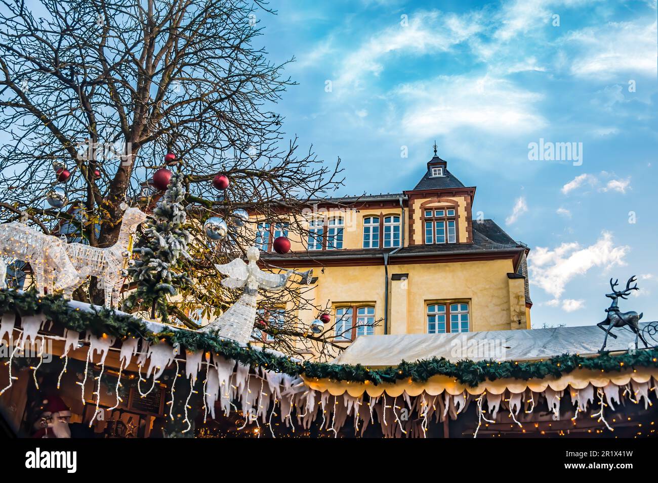 Detail of an idyllically decorated Christmas market in Germany Stock Photo