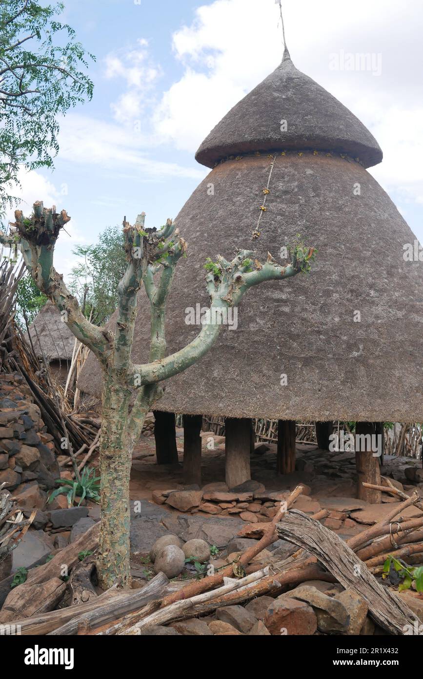 Large communal hut in a Konso tribe village in Ethiopia Stock Photo