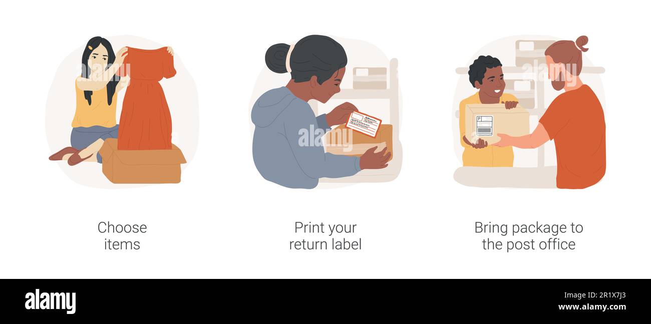 Return items ordered isolated cartoon vector illustration set. Teenage