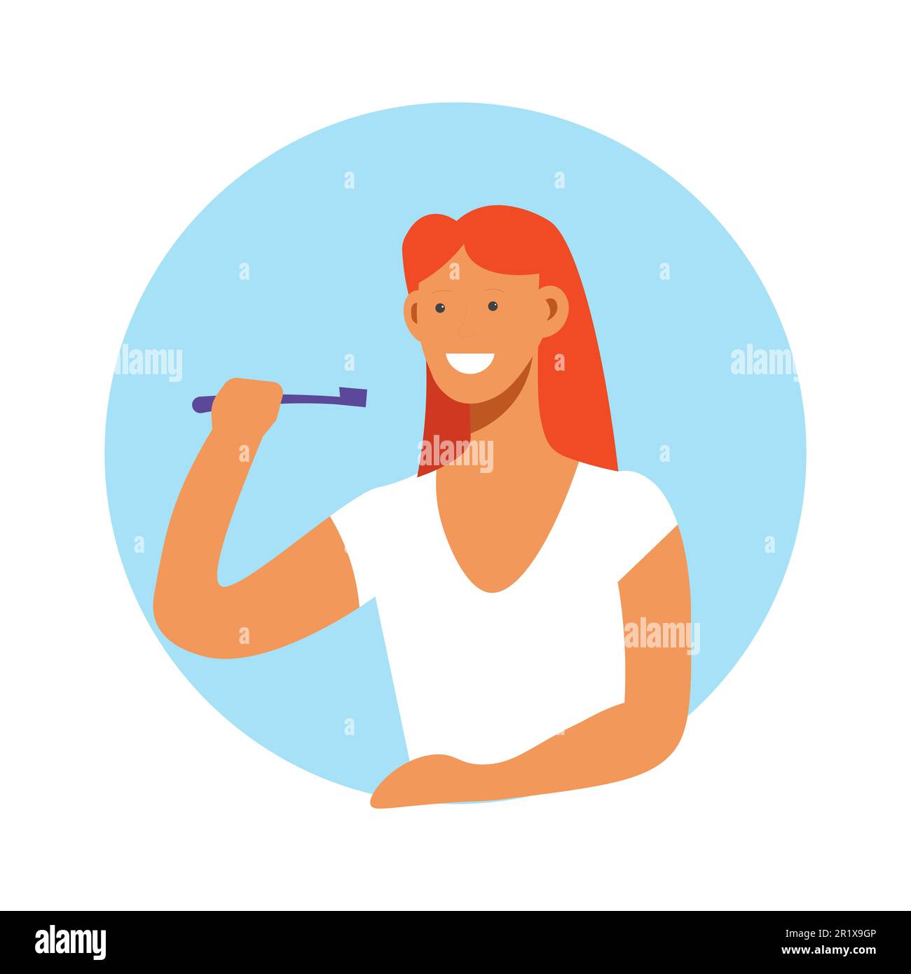 Woman brushing teeth with toothbrush, daily hygiene routine Stock Vector