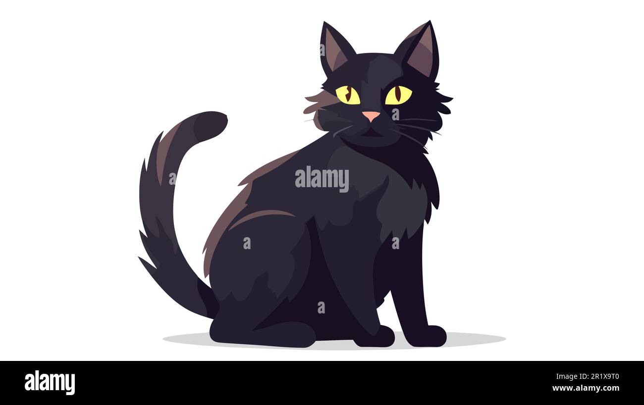 Vector illustration of cute black cat with yellow eyes Stock Vector ...