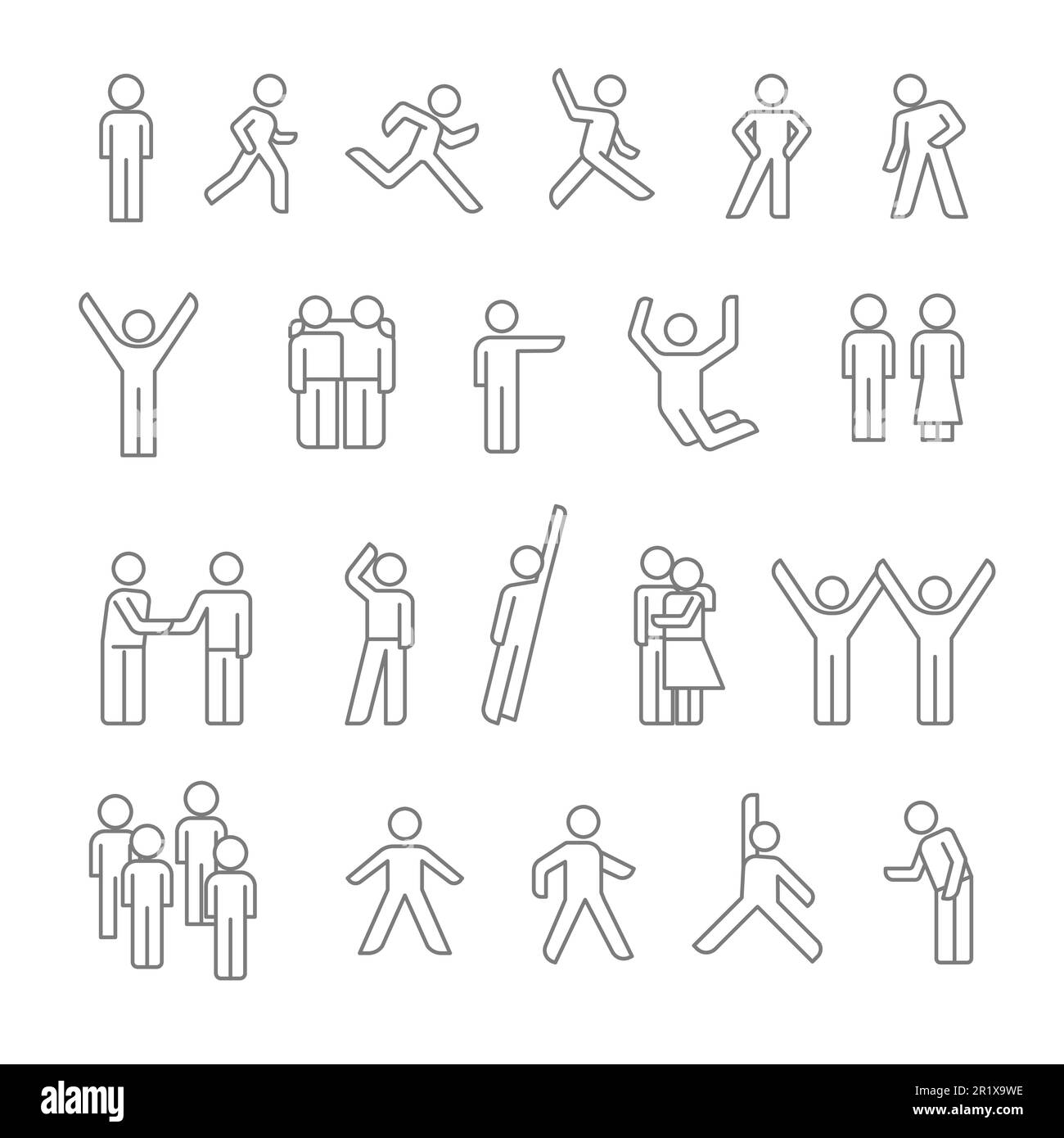 People isolated linear icons, human silhouettes, person in move Stock Vector