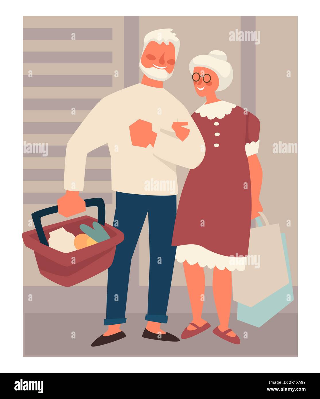 Retired elderly couple on shopping, buying food at supermarket Stock Vector
