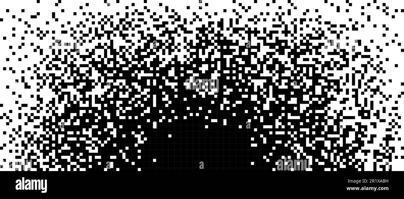 Pixelated halftone gradient background. Fading radial pixel texture