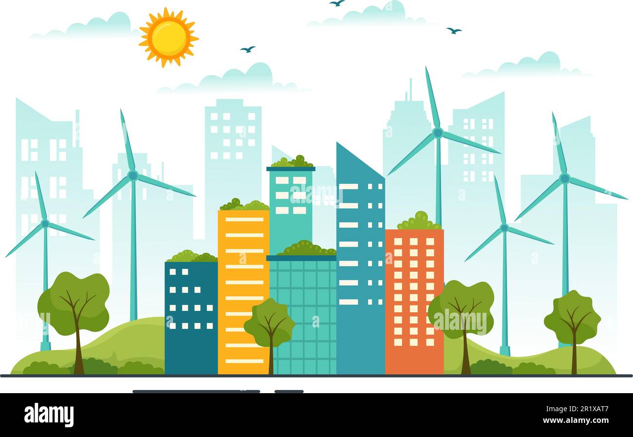 Energy Efficiency in the City Vector Illustration with Sustainable ...