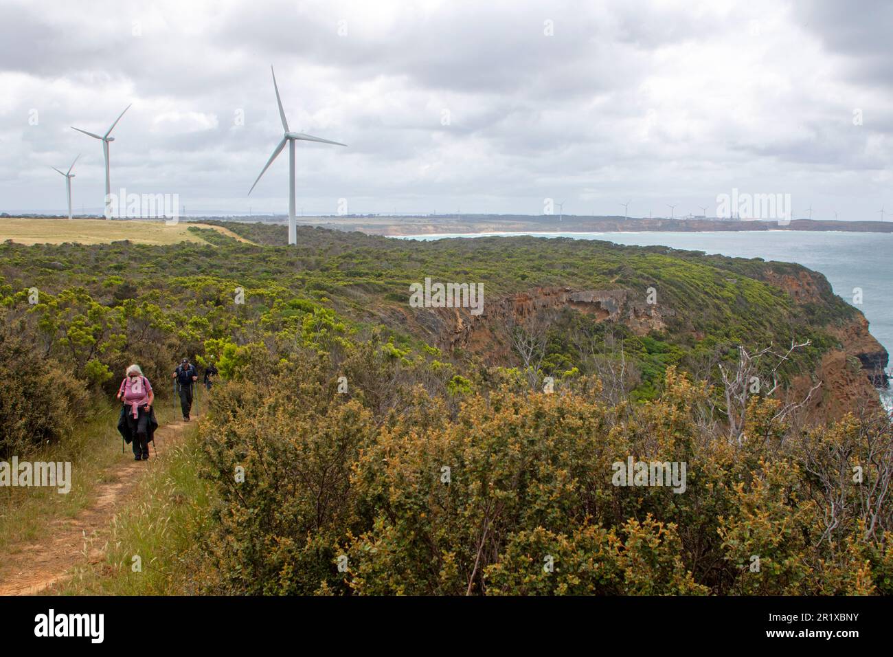 Hikers on Cape Nelson, part of the Great South West Walk Stock Photo